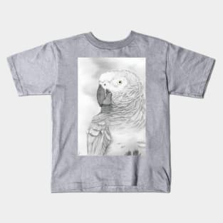 Grey parrot congo african bird watercolor portrait painting timneh Kids T-Shirt